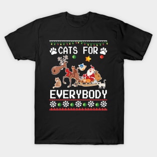 Santa Claus With Cats For Everybody Merry Christmas Noel Day T-Shirt